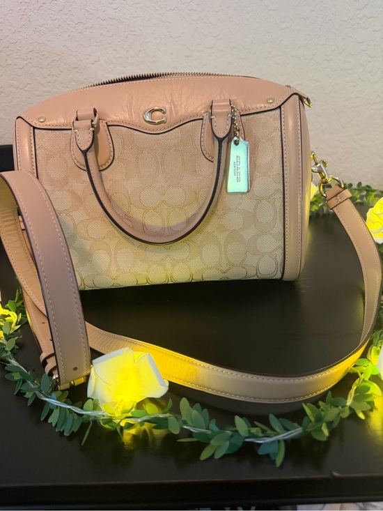 Coach Handbags - Coach Blush Signature Canvas Satchel with Leather Trim